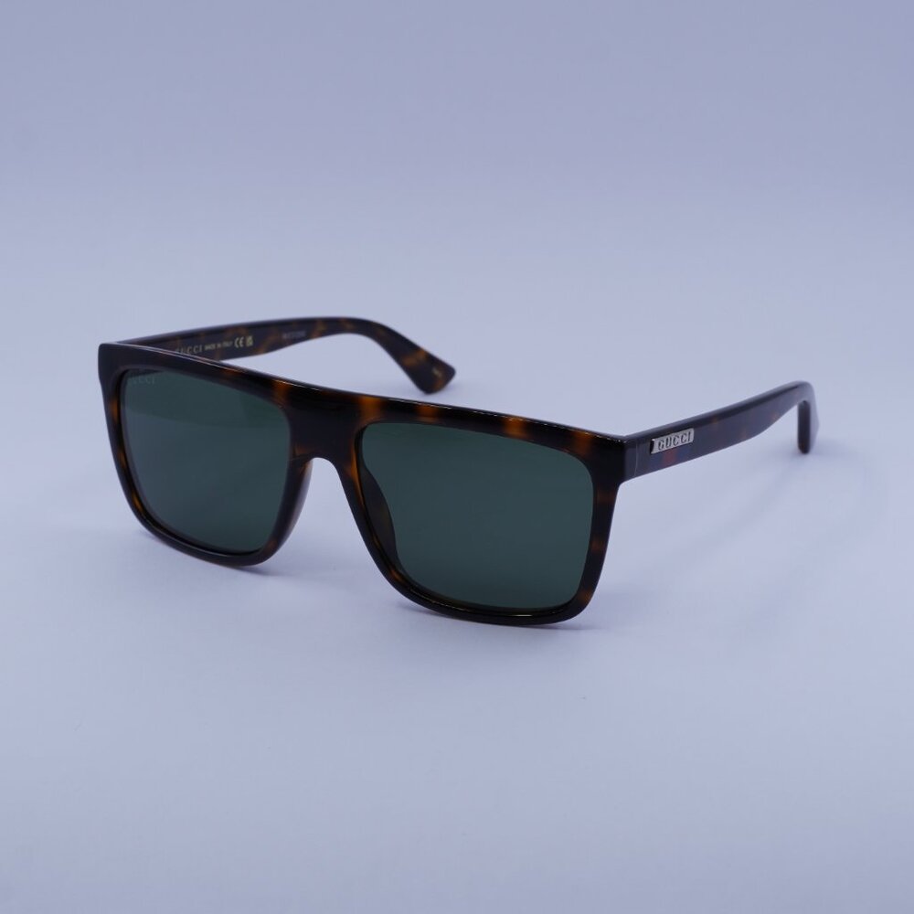 Gucci GG0748S 003 Sunglasses Havana Square Frame, Green Lenses